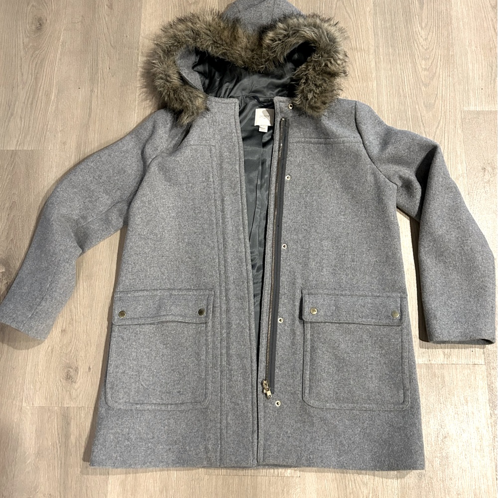 J.Crew Wool Peacoat with fur trim hood